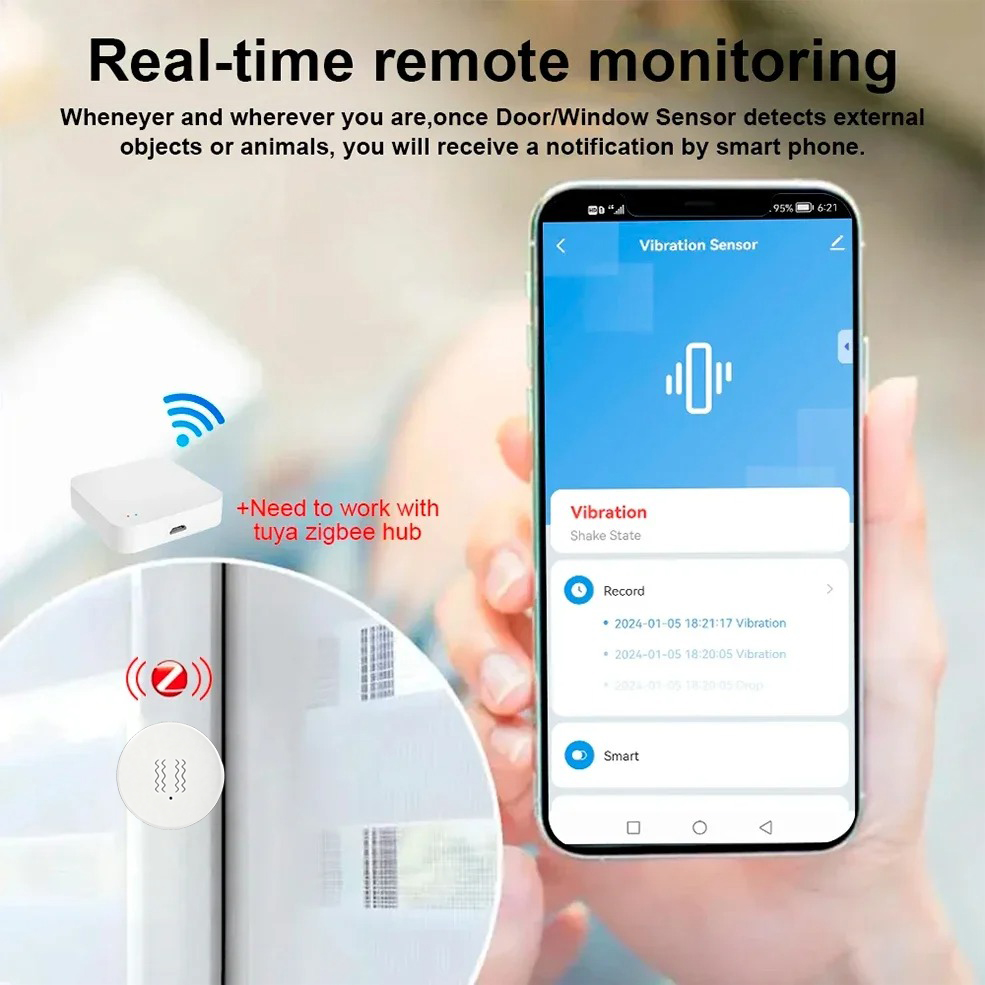 Tuya Zigbee Smart Vibration Se - Home Security App ulasan dan harga